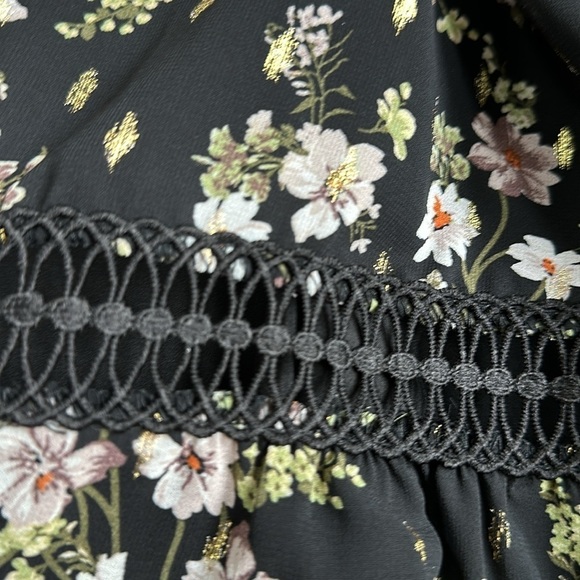 Aqua brand boho V-Neck Midi Dress with mini floral pattern and crochet trim - Picture 12 of 14